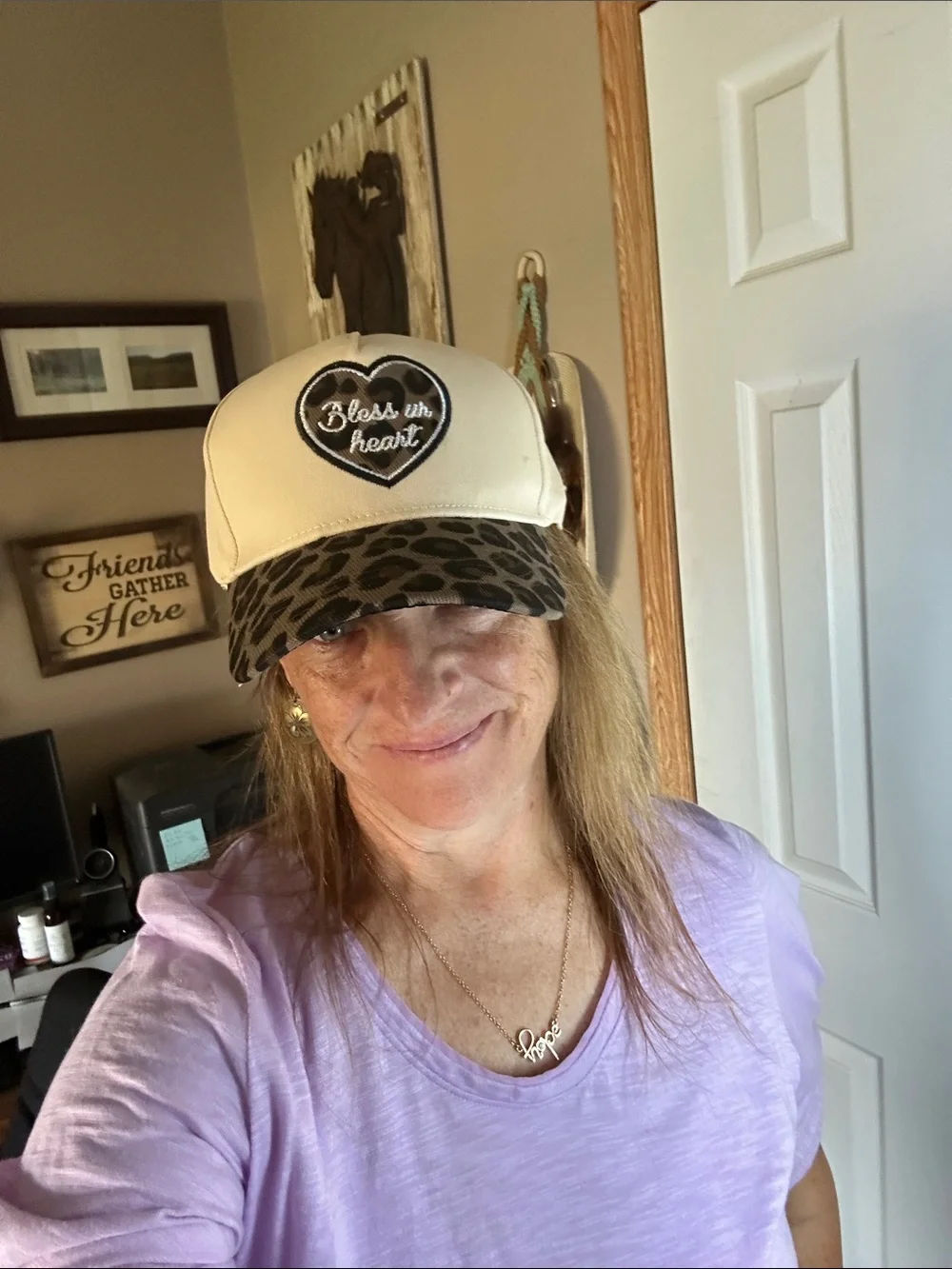 LEOPARD Print Heart "Bless ur heart" Baseball Cap - Cream & Brown - Picture 4 of 4
